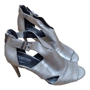 Kenneth Cole Reaction Kick 85 Peep Toe Cutout Heels Pewter Size 10